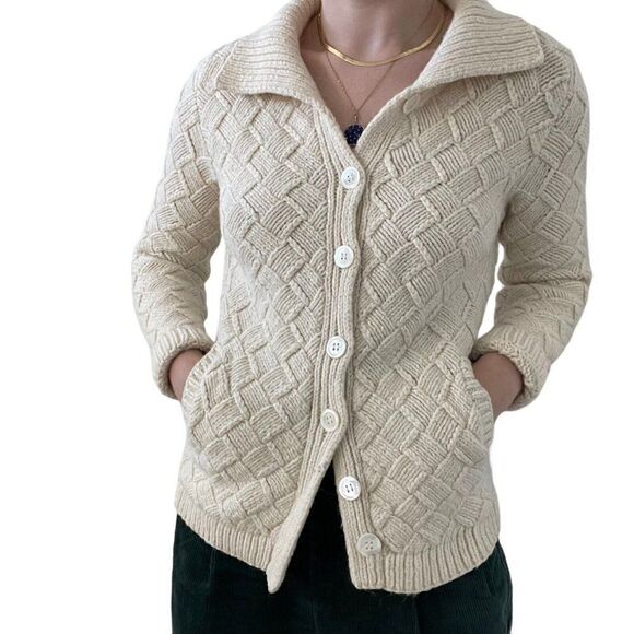 Vintage Y2K Express Womens White Chunky Wool Soft Fisherman Cardigan Sz M - Picture 8 of 9